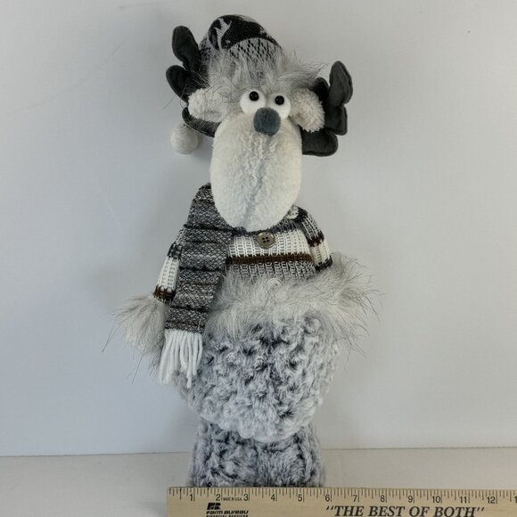 Handmade Gray Winter Moose Plush Decor Posable Hat Sweater Scarf Knit Hat 20" - Picture 10 of 11